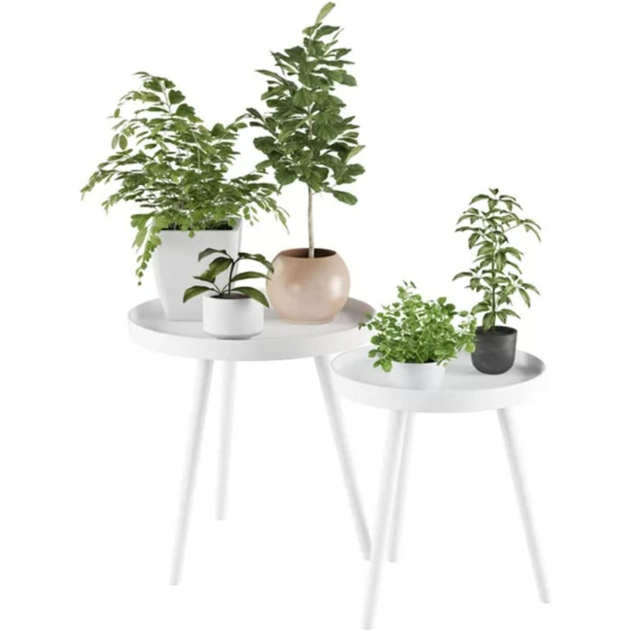 Norden Home Set Of 2 White Round End Tables White Wooden Nesting Coffee